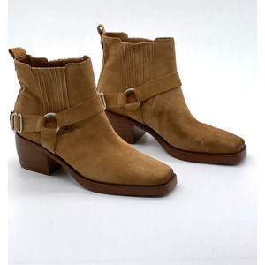 Sam Edelman‎ Bellamie Booties Shoes Brown Squared Leather Logo Womens Size 7